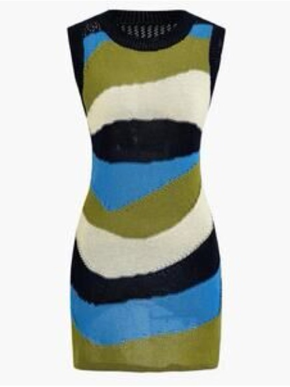 Sleeveless Striped Knit Mini Dress in Blue, Olive & Cream